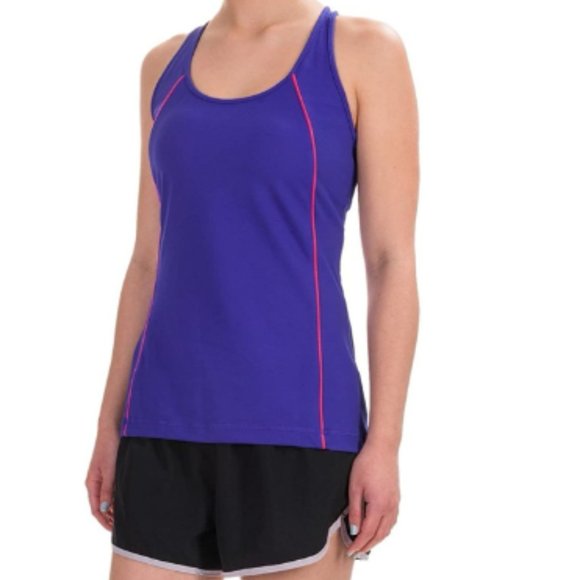 Under Armour Studio Lux Active Tank Top Cami Racer Back Droptail Hem Royal Blue - Picture 1 of 3